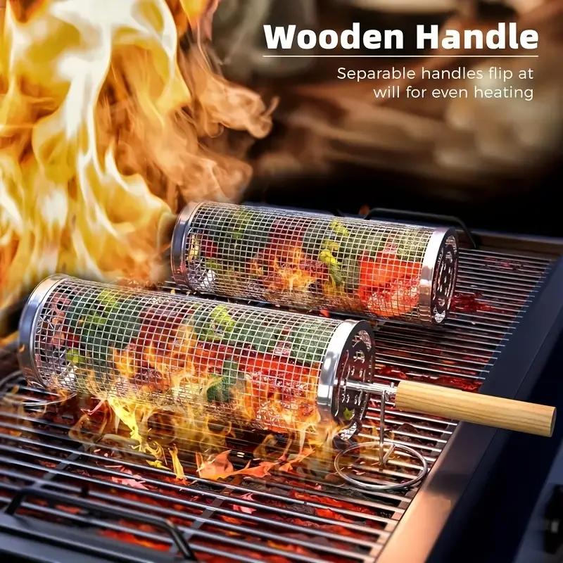 Outdoor Camping Grill - 스테인리스 스틸 바베큐 그릴 바구니, 원형