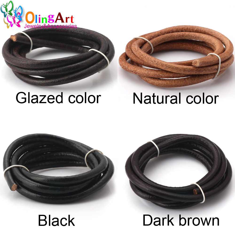 Paracord Bracelet - Olingart Dia 1.5/2/3/4/5/6mm 블랙/자연/브라운/유약 가죽 라운드