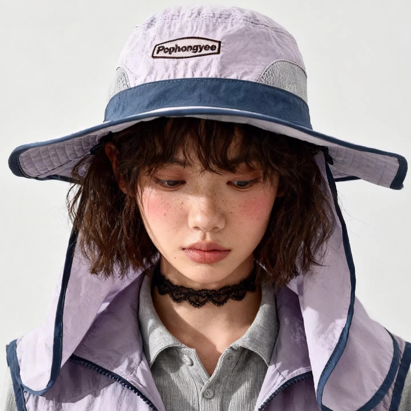 패션 대비 스티치 메쉬 속건성 버킷 모자 여성용 여름  - Camping Outdoor Quick Drying Sun Neck Protection Cap Hat 리뷰 및 가격